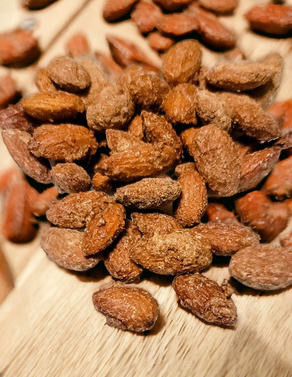 apple cinnamon almonds on wood countertop