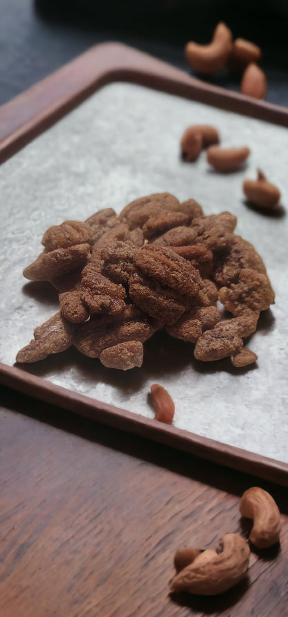 cinnamon roasted pecans on a tray